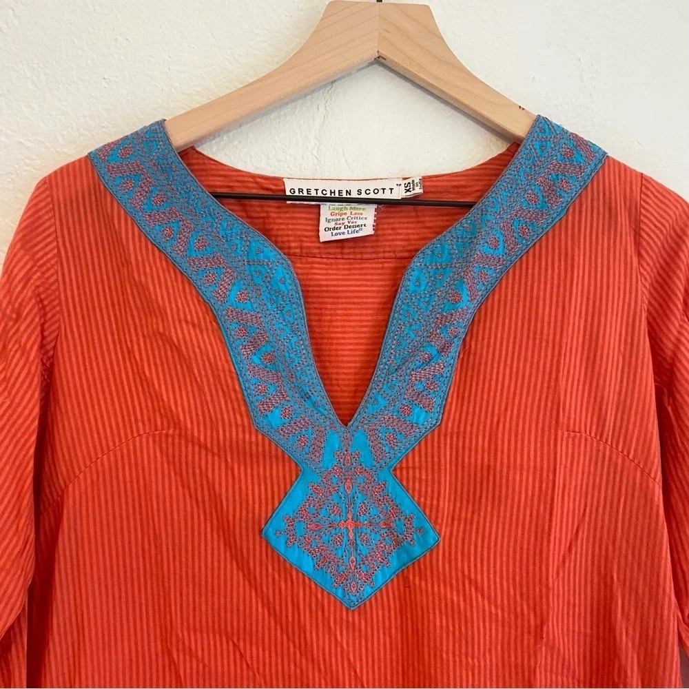 Gretchen Scott Designs Bib‎ Collar Orange and Blue Tunic